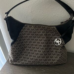 Michael Kors Brown & Black MK Monogram Shoulder Hobo